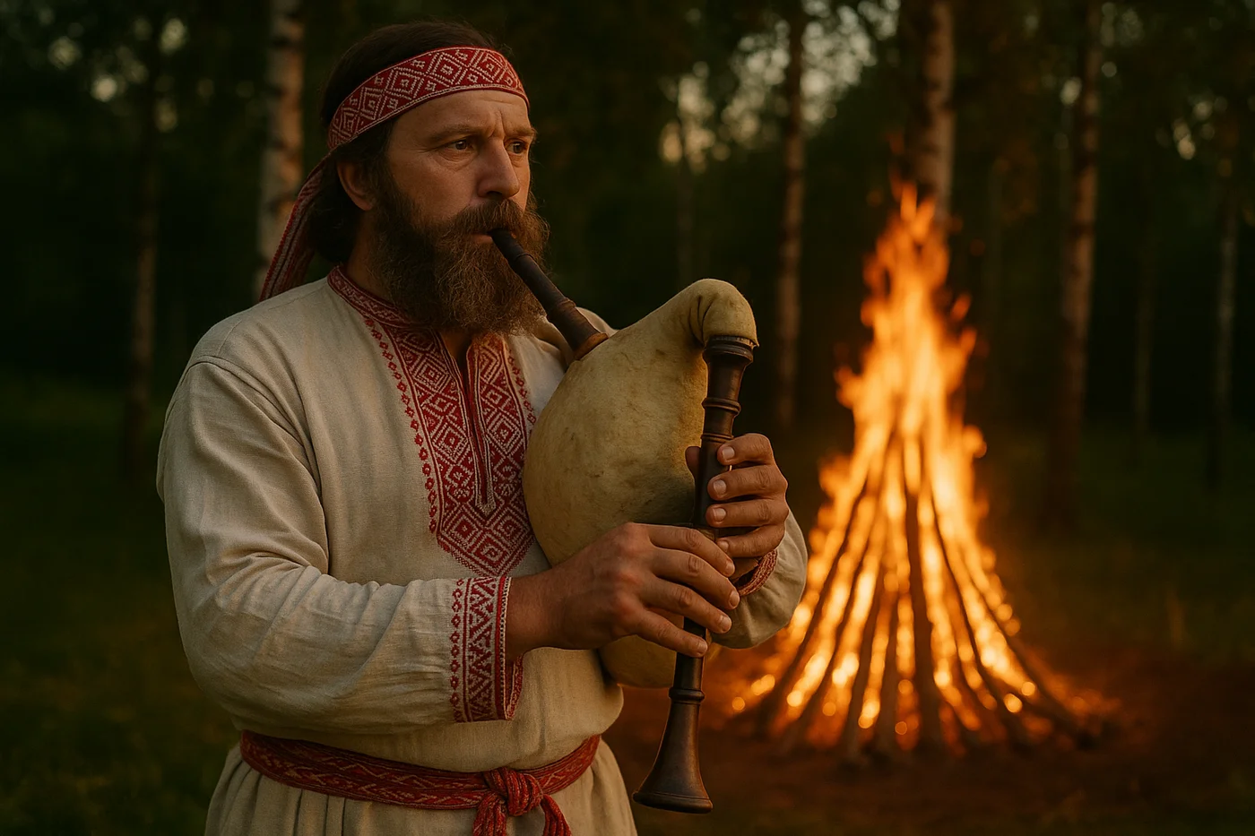 Sonneur de duda biélorusse en tenue traditionnelle