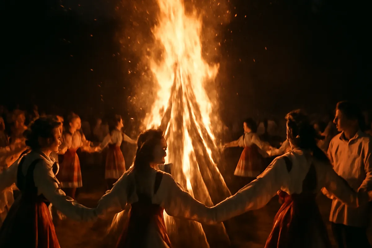Rite du feu lors de la fete d’Ivan Koupala