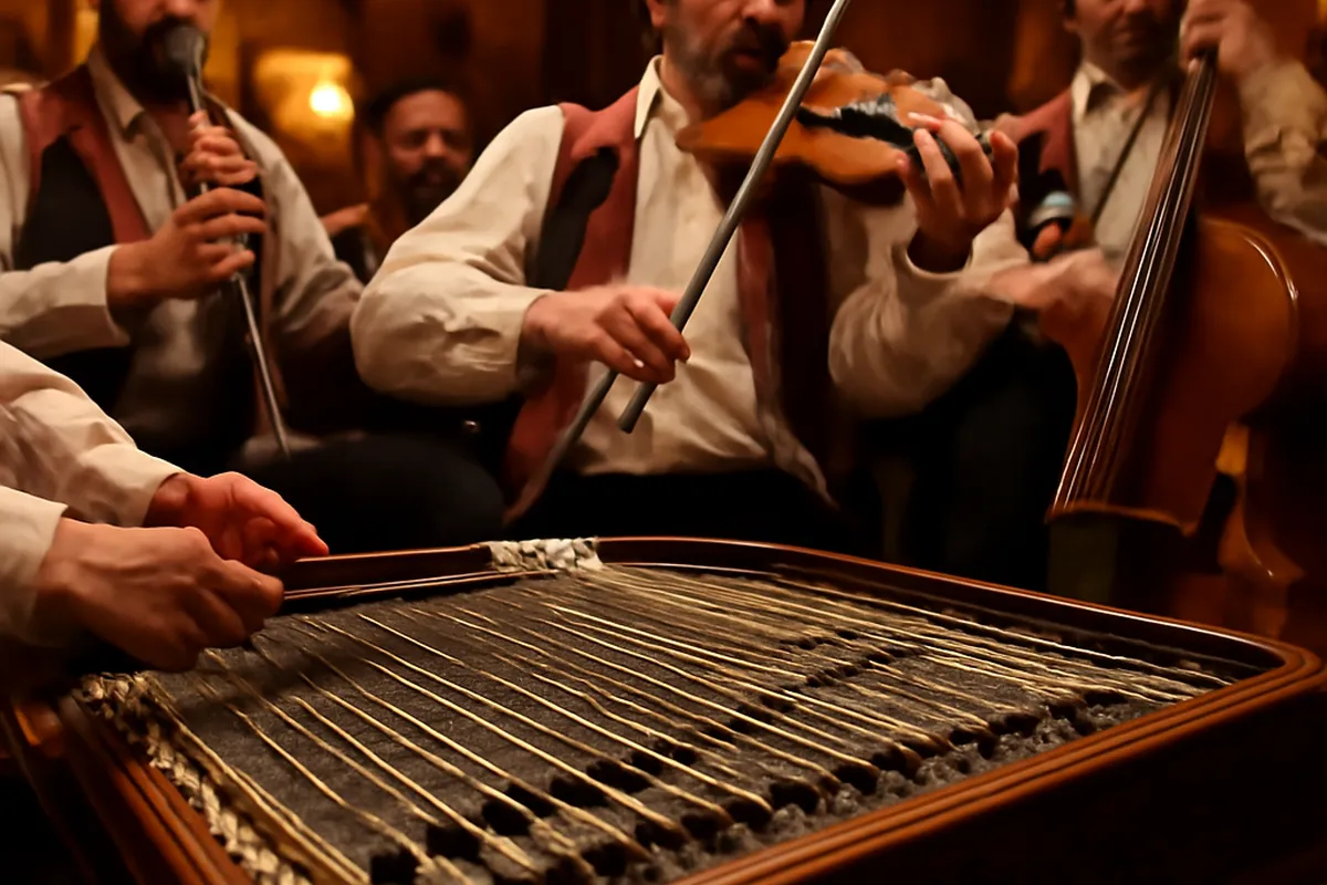 Cymbalum traditionnel aux cordes frappées, instrument signature des orchestres tziganes