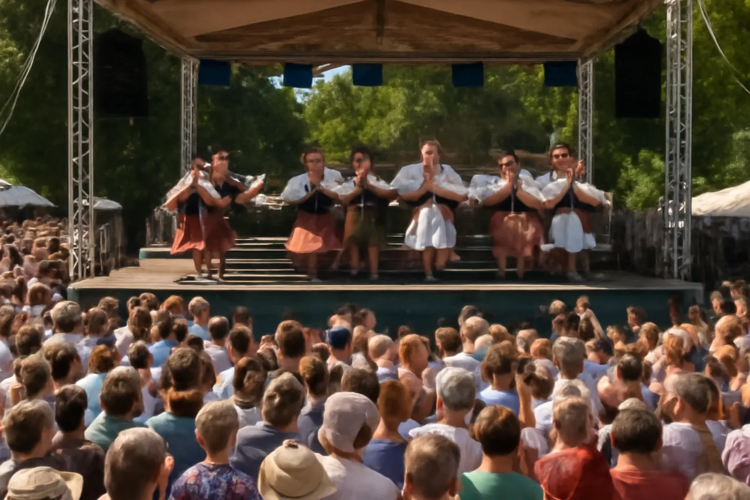 Danseurs en costumes traditionnels lors d'un festival folklorique d'Europe de l'Est