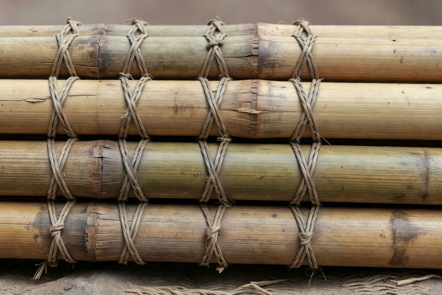 Tuyaux de roseau d'un siku andin liés par de la ficelle