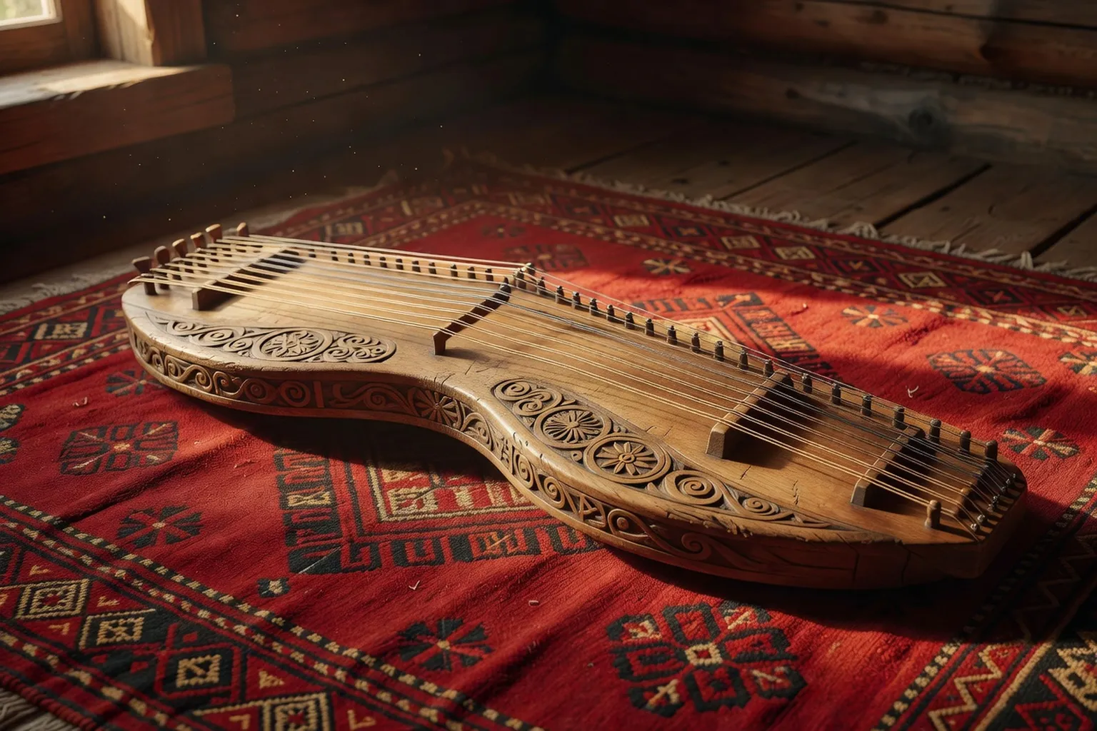 Gusli ailé russe, instrument d'accompagnement des skaziteli