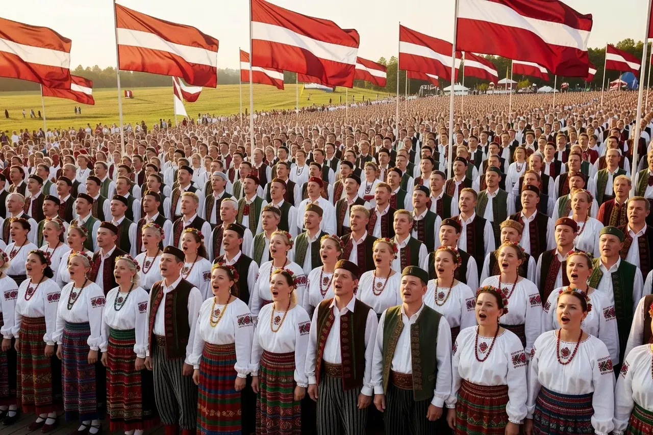 Festival de chants lettons Dziesmu svētki — milliers de choristes en costumes nationaux