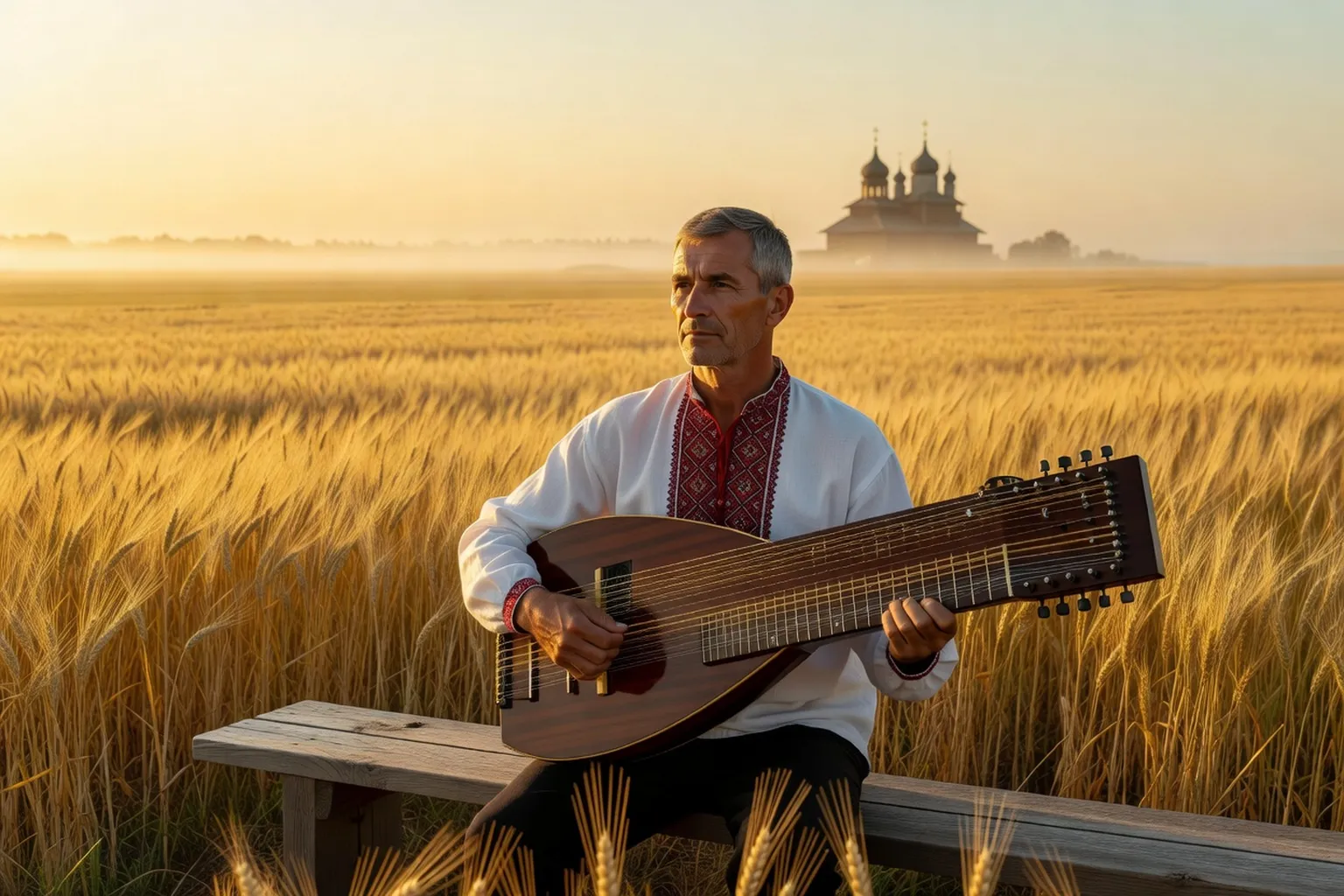Bandurist ukrainien face au Dniepr, ancrage géographique de l'instrument